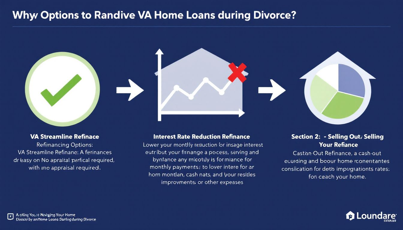 Options for handling VA home loans during divorce, including refinancing and selling.